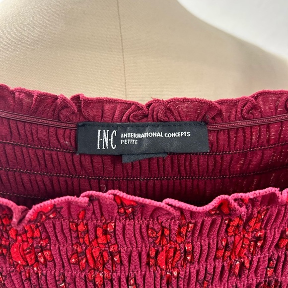 INC International Concepts Red Smocked Off the Shoulder Sundress - Picture 2 of 3